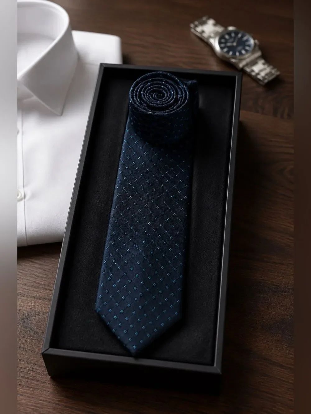 Nautica Classic Men's Navy Silk Tie with Micro Dot Pattern